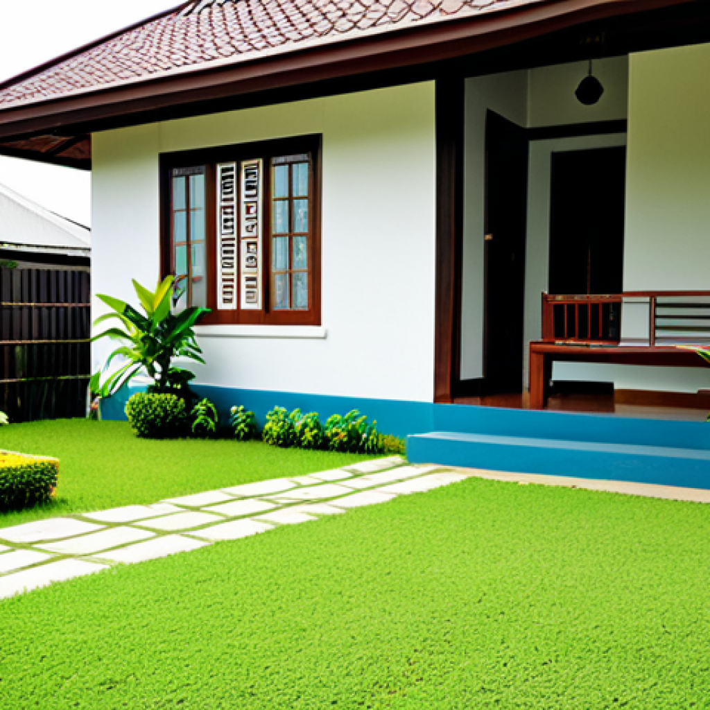 도시에서의 설치류 관리 방법 - **Image:** A tidy Thai home exterior.
**Prompt:** "A well-maintained Thai-style house with a cl...