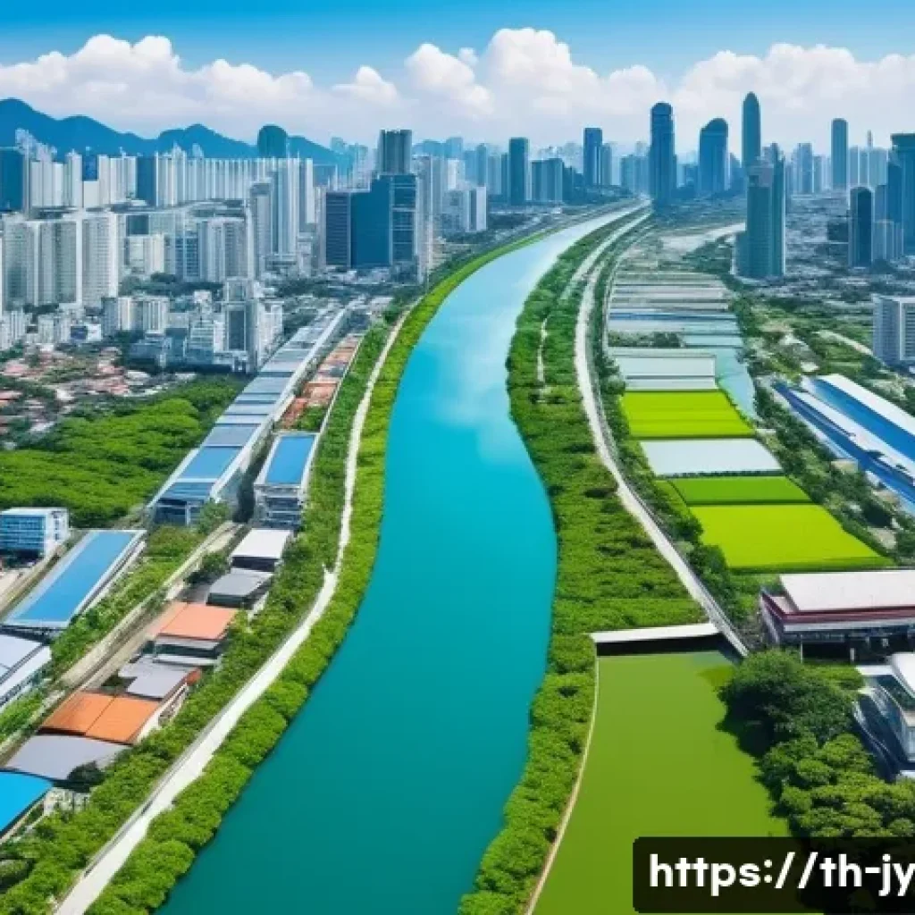 도시에서의 경계선 설정 및 관리 - A detailed aerial view of a modern Thai city showcasing distinct urban zoning: clearly separated res...