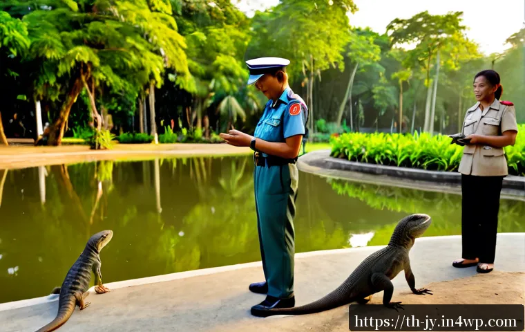 도시에서의 야생동물 보호를 위한 시민 의식 - Photorealistic early morning scene in a clean Bangkok neighborhood park, a Thai family and an elderl...